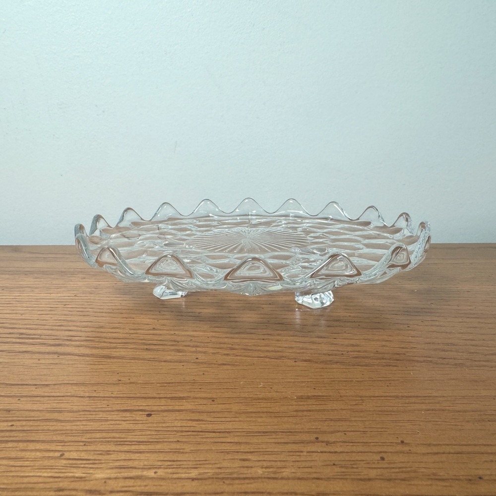 Fostoria Glass Footed Serving Dish‎ Scalloped Edge Clear Glass 7"